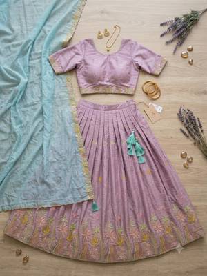 lavender silk blend embroidered wedding lehenga choli with free size upto 44 3