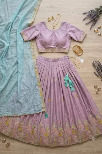 lavender silk blend embroidered Wedding lehenga choli