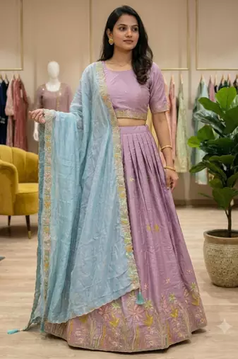 lavender silk blend embroidered Wedding lehenga choli