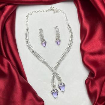 Amethyst Marquise CZ Lariat Necklace and Drop Earrings Bridal Jewelry Set 2