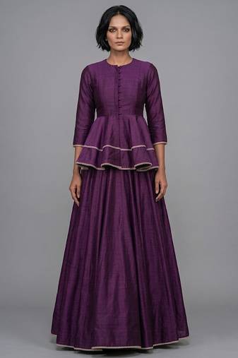 Purple Dupion Silk Peplum Top Lehenga Set