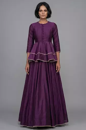 Purple Dupion Silk Peplum Top Lehenga Set