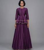 Purple Dupion Silk Peplum Top Lehenga Set