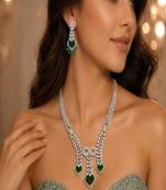 Emerald Green Cubic Zirconia Bridal Jewelry Set, Statement Necklace Earrings