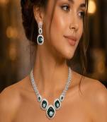 Emerald Green Cubic Zirconia Bridal Jewelry Set, Statement Necklace Earrings