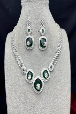Emerald Green Cubic Zirconia Bridal Jewelry Set, Statement Necklace Earrings 2