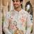 White men's cotton digital print kurta with crochet sequin work