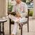White men's cotton digital print kurta with crochet sequin work