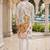 White men's cotton digital print kurta with crochet sequin work