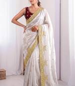 New Designer Fendy Satin Embroidered sequence Work Women's Saree With Blouse Set