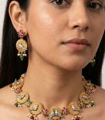 Green & ruby stone, pearl drop traditional jewellery for women