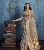 Gray zari tissue handloom weaving saree