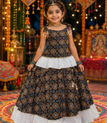 Girls floral cotton navratri lehenga choli set with mirror lace & peplum top