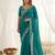 Teal fendy satin party wear saree with embroidered blouse