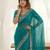 Teal fendy satin party wear saree with embroidered blouse