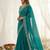 Teal fendy satin party wear saree with embroidered blouse