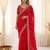 Red fendy satin party wear saree with embroidered blouse