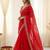 Red fendy satin party wear saree with embroidered blouse