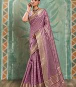 Lavender cotton tissue zari woven saree with broad patta & running blouse