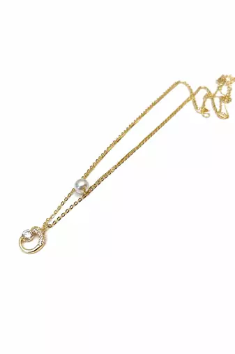 Gold-tone pearl and crystal moon pendant necklace