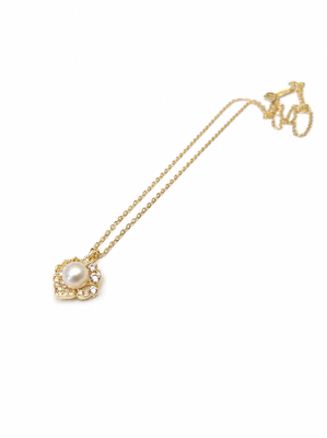 Pearl flower pendant necklace with crystal accents, gold tone 3