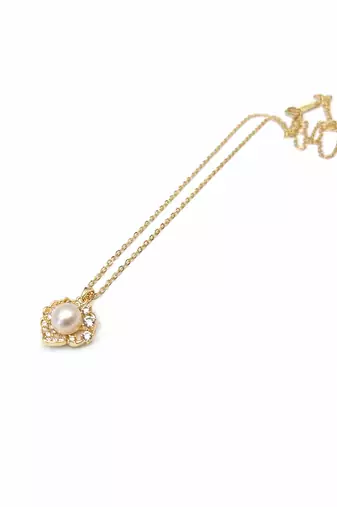 Pearl flower pendant necklace with crystal accents, gold tone
