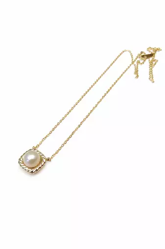 Pearl pendant necklace with gold-tone rope frame chain