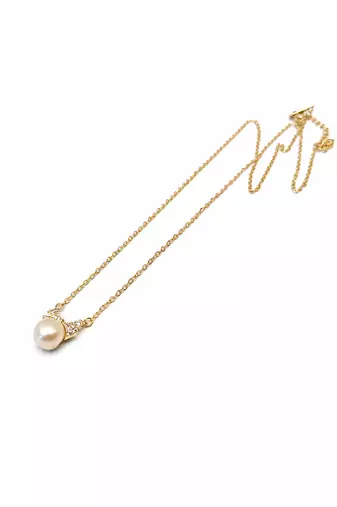 Pearl pendant necklace with crystal accents, gold chain