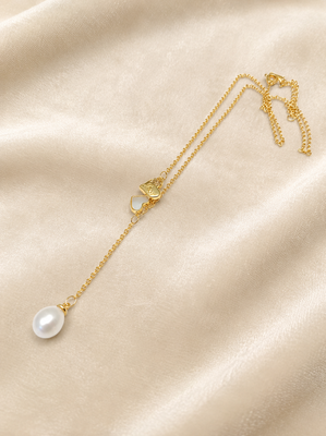 Gold-plated lariat necklace with freshwater pearl pendant 1