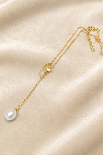 Gold-plated lariat necklace with freshwater pearl pendant