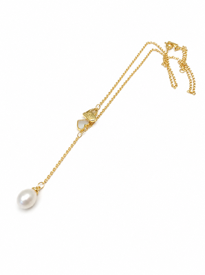 Gold-plated lariat necklace with freshwater pearl pendant 3