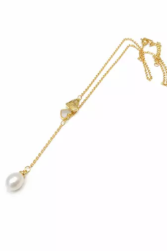 Gold-plated lariat necklace with freshwater pearl pendant