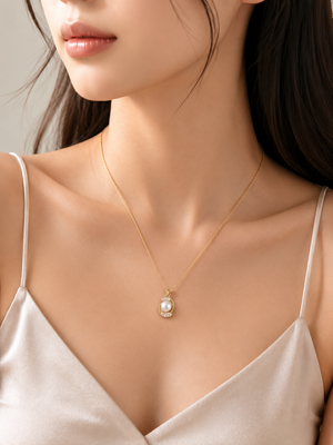 Pearl pendant necklace with crystal accents, gold-tone chain 2