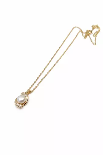 Pearl pendant necklace with crystal accents, gold-tone chain
