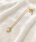 Pearl heart pendant necklace with crystal accents, gold-tone