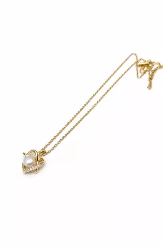 Pearl heart pendant necklace with crystal accents, gold-tone