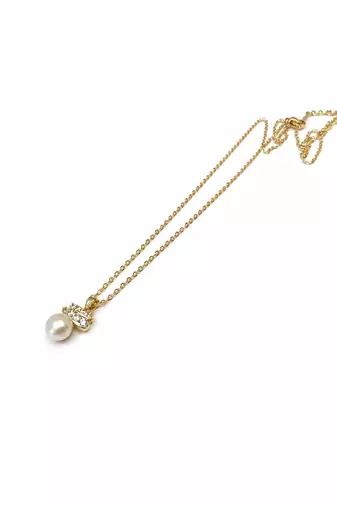 Pearl pendant necklace with crystal accent, gold-tone chain
