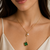 Green clover & pearl lariat necklace, gold-tone chain