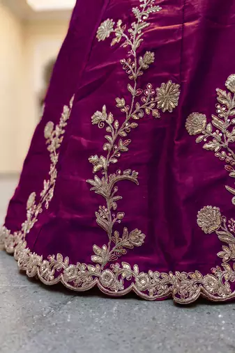 Wine Thread & Sequins Emroidery  Silk blend Lehenga Choli With Dupatta