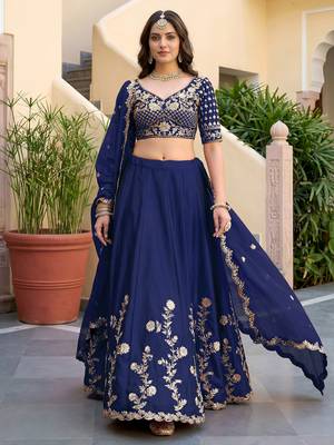 Blue Thread & Sequins Emroidery  Silk blend Lehenga Choli With Dupatta 7