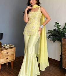  embroidery work faux georgette straight kurta palazzo and dupatta set