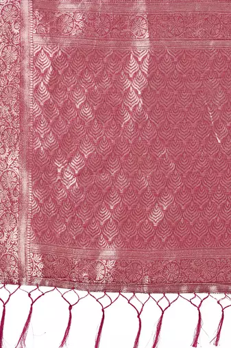 Mauve floral print cotton silk blend saree with zari pallu