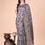 Grey floral print cotton silk blend saree with zari pallu