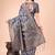 Grey floral print cotton silk blend saree with zari pallu