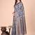 Grey floral print cotton silk blend saree with zari pallu