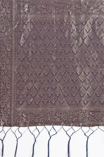 Grey floral print cotton silk blend saree with zari pallu