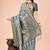Teal green floral print cotton silk blend saree with zari pallu