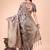 Brown floral print cotton silk blend saree with zari pallu
