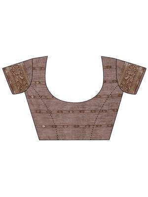 Brown floral print cotton silk blend saree with zari pallu 5