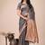 Grey woven linen silk blend saree with metallic striped border